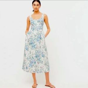 NWT J. Crew Button Front Cotton Poplin Dress in English Garden sz 4 Cream Midi